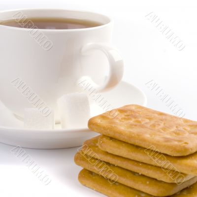 cup of tea, sugar and cookies