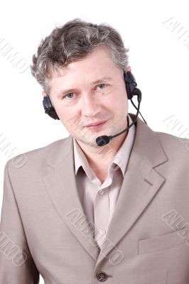 Customer representative wearing headset.