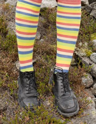 Amusing striped feet in boots