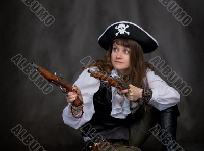 Girl - pirate with two pistol in hands