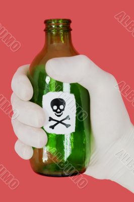 Green bottle with skull and crossbones
