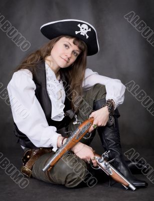 Girl - pirate with two pistol in hands