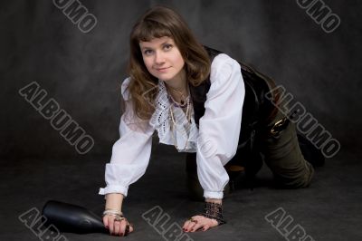 The funny girl - pirate with bottle