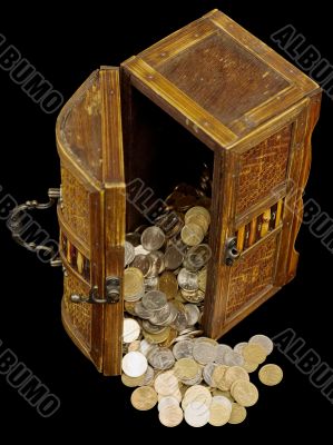 Ancient chest with coins
