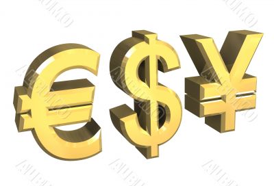 euro, dollar, yen symbol in gold euro, dollar, yen symbol in gold