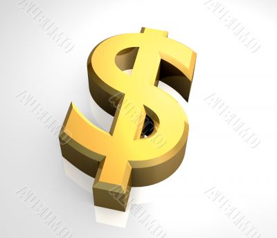 isolated dollar symbol in gold - 3D made isolated dollar symbol in gold - 3D made