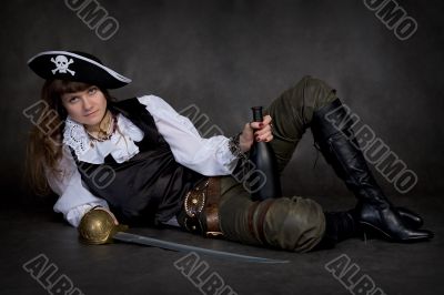 Girl - pirate with rapier and bottle