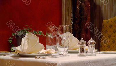 Table setting in a french restaurant Table setting in a french restaurant