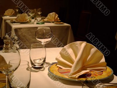 Table set in french restaurant Table set in french restaurant