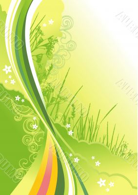 grass, flowers and abstract lines background