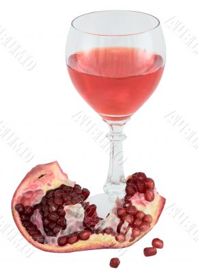 Still-life with a glass of wine and pomegranate
