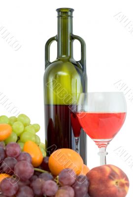 Bright still life with wine and fruit