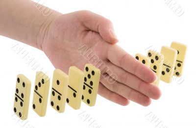 Bones of dominoes and hand