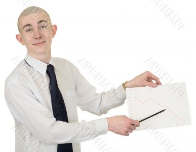 Smiling  guy with the financial graph in hands