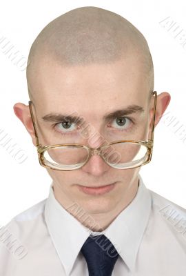 Man with a tie and spectacles on a white