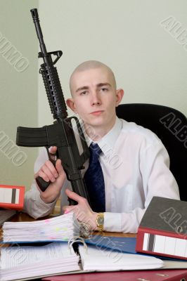 Accountant armed with a rifle