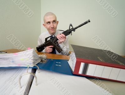 Accountant armed with a rifle