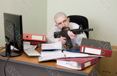 Accountant armed with a rifle