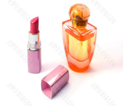 Lipstick and perfume bottle