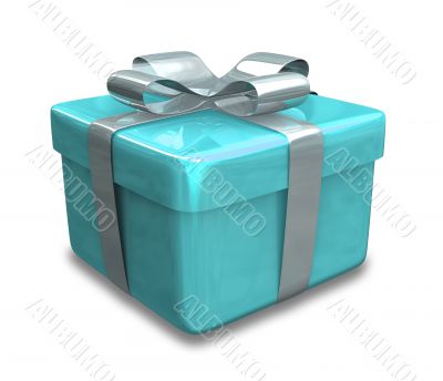 white gift with blue wrap - 3D made
