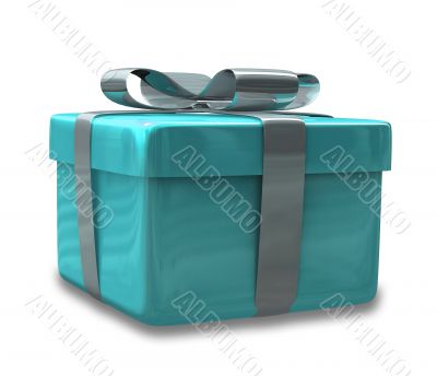 white gift with blue wrap - 3D made