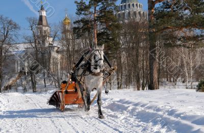 Russia. Winter. Driving on horses.