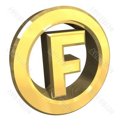 F dry washing symbol in gold isolated - 3D