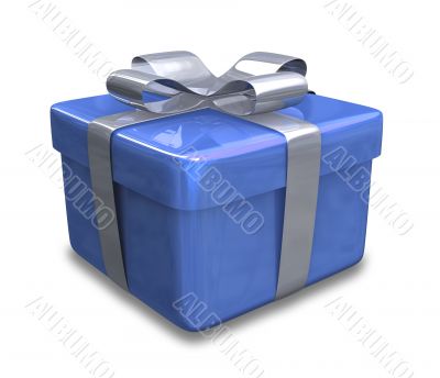 white gift with blue wrap - 3d made