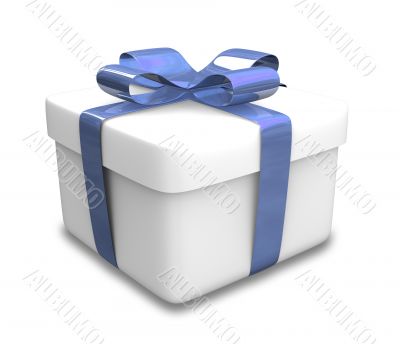 white gift with blue wrap - 3d made