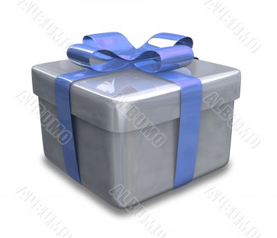 white gift with blue wrap - 3d made