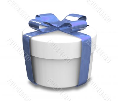 white gift with blue wrap - 3d made