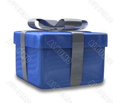 white gift with blue wrap - 3d made