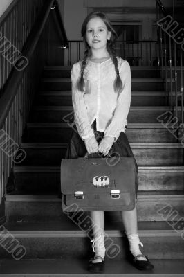 Good girl on the stairs