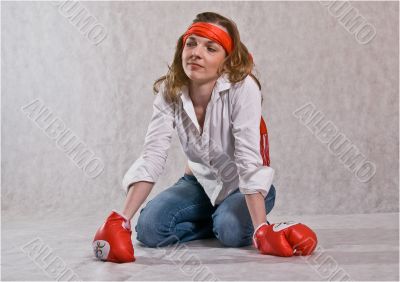 Girl with boxing gloves.