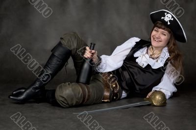 Girl - pirate with rapier and bottle