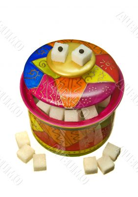 Colorful funny sugar-bowl, isolated Colorful funny sugar-bowl, isolated
