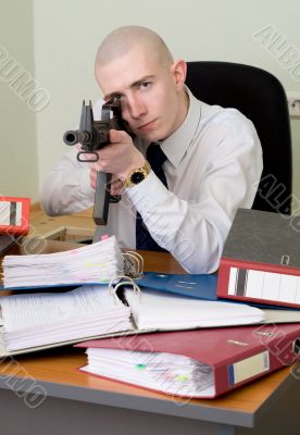 Accountant armed with a rifle