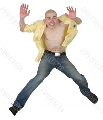 Jumping guy on a white
