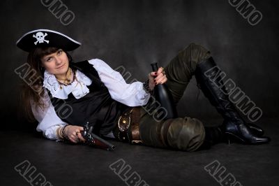 Girl - pirate with pistol and bottle