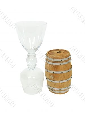 Drinking glass and oak barrel