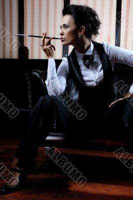 Businesswoman smoking
