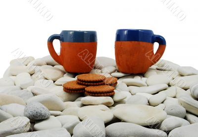 isolated picture mugs on rocks