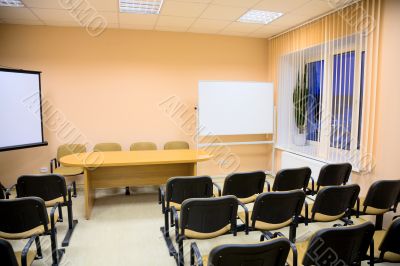 Interior of a conference hall in pink tones