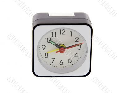 Modern alarm clock isolated over white. Time is 10.12 a.m.