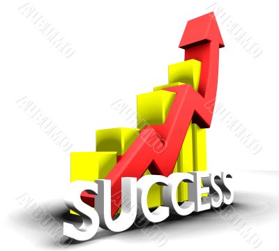 Statistics graphic with success word - 3d made