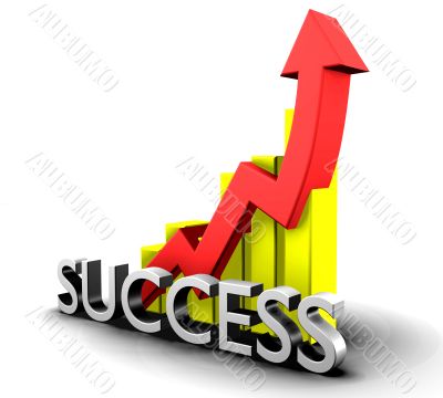 Statistics graphic with success word - 3d made