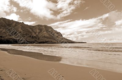 North Shore Beach Honolulu Hawaii sepia