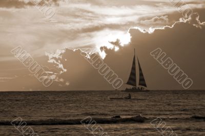 Yacht at Sunset sepia
