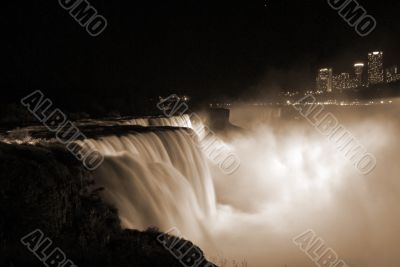 Niagara Falls at night sepia