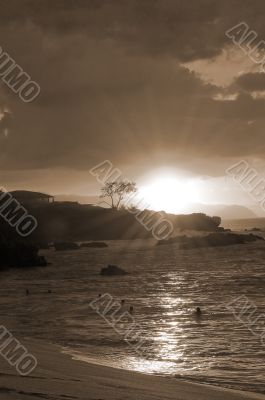 Sunset Beach Honolulu Hawaii sepia Sunset Beach Honolulu Hawaii sepia